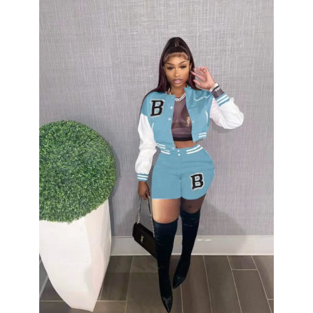 CM.YAYA Streetwear Baseball Sport Women's Set Patchwork Jacket and Shorts Suit Tracksuit Two Piece Set Fitness Outfits Sweatsuit