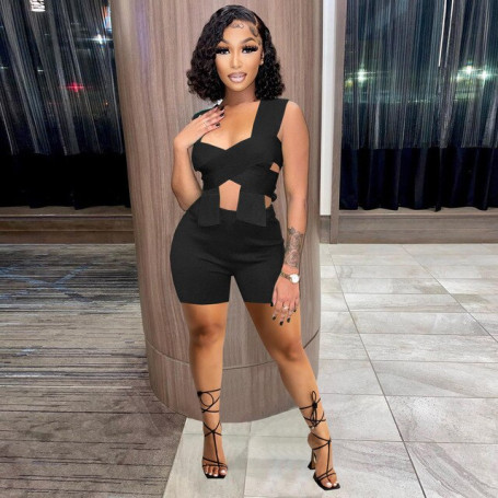 CM.YAYA Elegant Active Women's Set Tie Crop Top and Shorts Suit Tracksuit Two 2 Piece Set Fitness Outfits 2022 Summer Sweatsuit