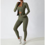 2 Piece Yoga Suits Yoga Clothes Women High Waist Leggings Zipper Long Sleeves Gym Workout Fitness Clothes Set Running Sportswear