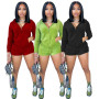 Velvet Hooded Shirt + Short Pants Sportsuit Matching Set Streetwear Clothes For Women Outfit Casual Outwear Two Piece Set