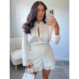 Boho Vintage Openwork Crochet Detail Cotton White Shorts Sets Shirt Tops And High Waist Shorts Two Piece Set Women Clothing 2022