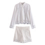 Boho Vintage Openwork Crochet Detail Cotton White Shorts Sets Shirt Tops And High Waist Shorts Two Piece Set Women Clothing 2022