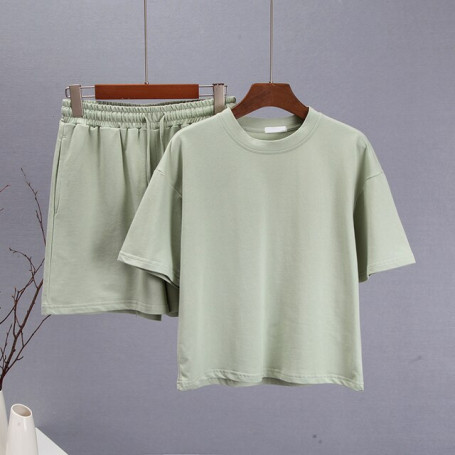 Hirsionsan Summer Soft Cotton Sets Women Basic Casual Two Pieces T Shirts and Elastic Waist Shorts Pants Loose Solid Tracksuit