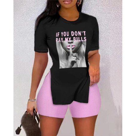 Summer Spring Fashion Casual Tshirt Women 2pcs Clothes Set Short Sleeve T Shirt & High Waist Shorts Tee Top Pants