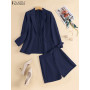 2023 ZANZEA Long Sleeve Blazer And Short Pant Autumn Pure Cotton Short Sets Women Solid Work OL Tracksuits Stylish Elegant Suit