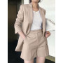 2023 ZANZEA Long Sleeve Blazer And Short Pant Autumn Pure Cotton Short Sets Women Solid Work OL Tracksuits Stylish Elegant Suit