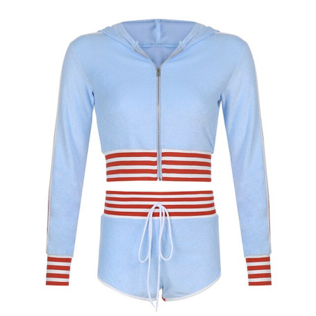 BIIKPIIK Two Piece Sets Women Macthing Outfits Casual Zipper-up Long Sleeve Tops And Drawstring Shorts Female Sporty Tracksuits