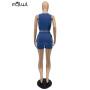 FQLWL Summer Streetwear 2 Two Piece Sets Tracksuit Women Outfits Sleeveless Crop Top Pocket Shorts Black Blue Matching Sets 2022