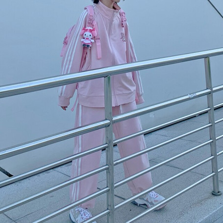 Kawaii Hoodies Women 2 Pcs Casual Loose Zip Up Sweatshirts Trousers Sets Japanese Students Sports Pants Harajuku Tops Suits New