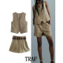Summer Women 2 Pieces Shorts Sets Fashion Flax V-Neck Single Breasted Vest +Shorts With Belt Causal Woman Sets