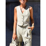 Woman 2 Pieces Sets Fashion Single Breasted Sleeveless Suit Vest Tops + Wide Leg Long Pants Causal Commute Sets