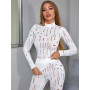 InGrily Y2K Sexy 2 Piece Set Women Summer Hollow Out Long Sleeve Biker Style Top+Solid Sheath Stretchy Waist Female Pants
