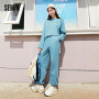 Semir Knitted Suit Women Short Sweater Letter Sweat Pants 2021 Autumn New Loose Drawstring Two-Piece Set Sports Style