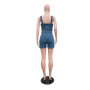 Echoine Solid Button Strap Crop Top Shorts Denim Jeans Two Piece Set Skinny Sexy Outfits Streewear