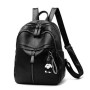 Fashion Women Black Casual Wild Backpack Female Large Capacity Zipper Closure Daypack Satchel With Bear Pendant