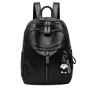 Fashion Women Black Casual Wild Backpack Female Large Capacity Zipper Closure Daypack Satchel With Bear Pendant