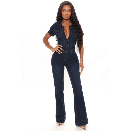 Denim High-end Jumpsuits Solid Young Sweet Office Lady Fashion High Waist Women Wide Leg Jumpsuits
