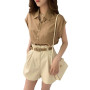 Women S-3XL Large Size Light Mature Wind Suit Summer New Style Waistcoat Shirt Top + Casual Shorts Fashion Two-piece Suit
