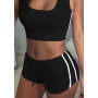 2pcs Women Belt Suit Set Padded Bra Sleeveless Tops Belt Shorts Fitness Running Slim Gym Streetwear Two Pieces Outwear