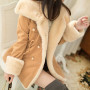 Autumn And Winter Jackets For Women Casual Solid Slim Thick Double Breasted College Wind Female Cotton Coats  (S-2XL)