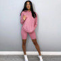 Women's Fashion Casual Home Pure Color Loose Sweater Shorts Sports Two-Piece Suit