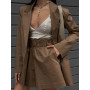 Women Casual Blazer 2 Piece Set Turn Down Collar Long Sleeve Blazer And High Waist Shorts Suits Autumn Streetwear Ladies Outfits