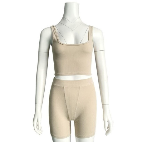 High Stretch Solid Color Yoga Set Sleeveless Crop Top +Short Gym Leggings Women Tracksuit Running Sportwear 2 Piece Set