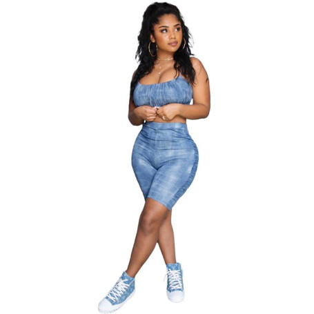 Strap Summer Print Outfits Women Sexy 2 Pieces Crop Top And Shorts Sexy Fashion High Streetwear Outfits