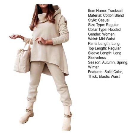 Two Piece Sets Womens Outifits Long Sleeve Drop Shoulder High Low Hoodie & Drawstring Pants Set Casual Sweatshirt Sets Autumn