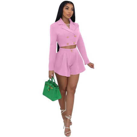 Shirt&Short Suit Set Solid Sweet Office Lady Style Casual Young Full Sleeve Cloth + Short Pants Women 2 Piece Set