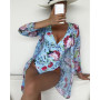 2Pack Floral Print One-piece Bikini Sets Women Deep V-neck Backless Swimsuit &Kimono New Summer Beach Swimwear Bathing Suits