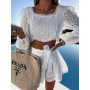 Sexy Beach Party Lace Shorts Outfits Square Collar Short Sleeve Crop Tops And Short Pants Suit Two Piece Set