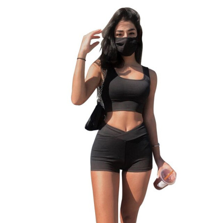 European Design Sexy Women Tracksuit Summer Sleeveless 2 Pieces Clothes Set Female Sporty Suit