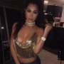 Elegant Metal Crop Top Summer Sexy Club Backless Bralette Beach Halter Gold Sequined Party Women Tank Top Camisole