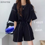 Women Sets Summer Stylish Simple Street Wear Unisex Casual 2 Pieces Loose T-shirt Short Patchwork All-match Young M-3xl Cozy Ins
