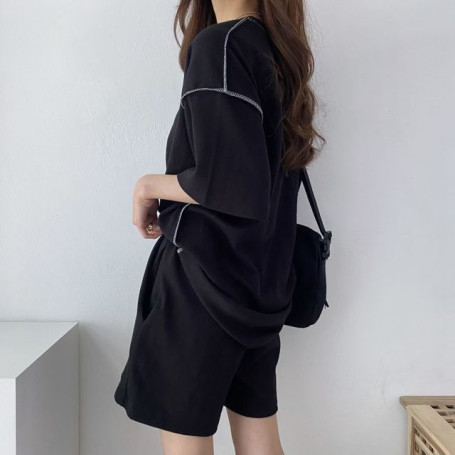 Women Sets Summer Stylish Simple Street Wear Unisex Casual 2 Pieces Loose T-shirt Short Patchwork All-match Young M-3xl Cozy Ins