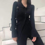Knit Set Women Spring Two Piece Outfits Long Sleeve Single Breasted Top And Wide Leg Pants Ladies Solid Casual Suit Set