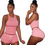 HGTE Stylish Hot Summer New Women Casual Slim Outfits Crop Sleeveless Top Short Pants Casual Jumpsuits 2PCS Clothes Set