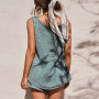 Summer 2 Pcs Suit Fashion Casual Deep V-neck Vest And Knitted Shorts Women's Sets Loose Striped Set For Ladies