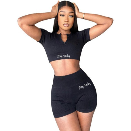 Simple Pure Color O Neck Short Sleeve Crop Top And Hot Short 2 Pieces Set Casual Lady Fashion Tracksuit