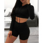 Women's  bandaged hooded shorts fashionable sports fitness two-piece suit
