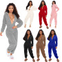 New autumn and winter long-sleeved hooded casual jumpsuit trousers plush homewear pajamas cute jumpsuit