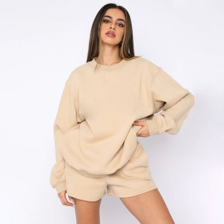 Tracksuit Women Two Piece Set Long Sleeve Sweatshirt Short Pants Autumn Outfits Cotton Solid Female Shorts Suit