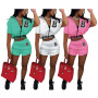 Summer New Hot Style Fashion Casual Sports Print Short Sleeved Zipper Top+Shorts Women Set