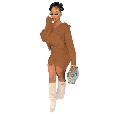 Long sleeve hooded shorts suit women's autumn sports and leisure breathable tri-color solid color shorts suit