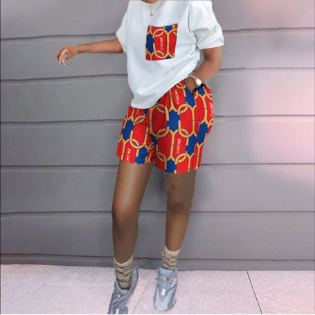 Summer High-End Young Casual Tracksuits Shirt&Short Round Neck Short Sleeve + Short Pants Slim Women 2 Piece Set