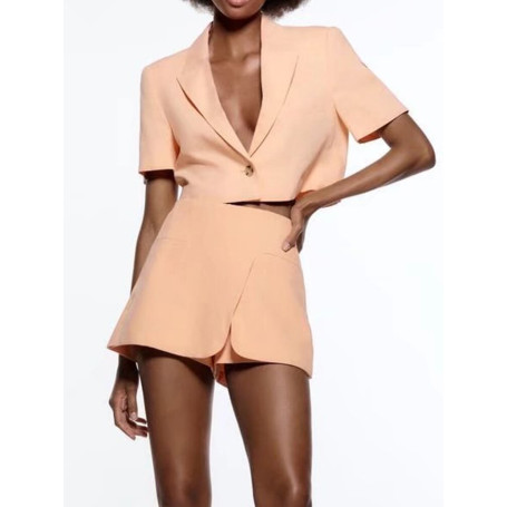 Summer Women Casual Suits 2 piece sets Solid Slim Short Blazers Coats and Shorts Skirt Female Elegant Sweet Clothes