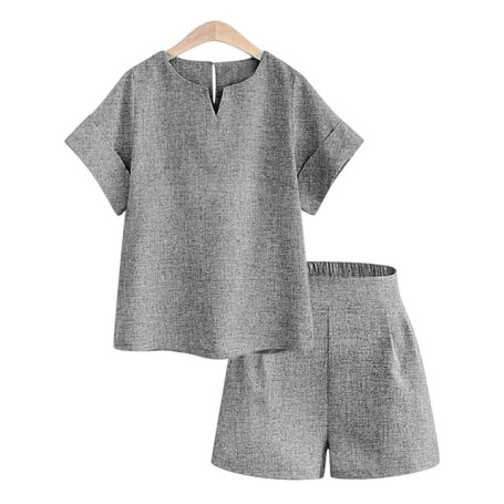 Fashion Women Trouser Suits Casual V-Neck Blouse Linen Plus Size Shirt Solid Tops+Shorts Office Sets 2021 Ladies spodnie zestawy