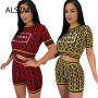 Women Letter Print Shorts Set O Neck Two 2 Piece Sets Active Tracksuit Fashion Outfit Summer