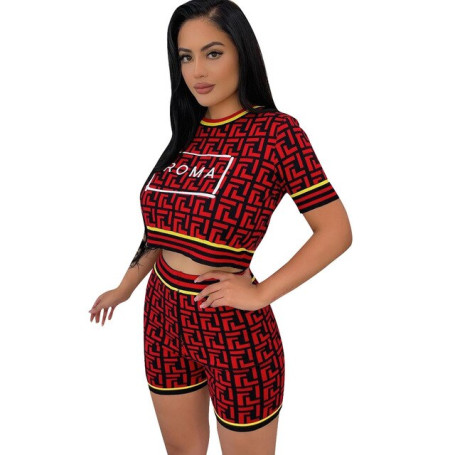 Women Letter Print Shorts Set O Neck Two 2 Piece Sets Active Tracksuit Fashion Outfit Summer